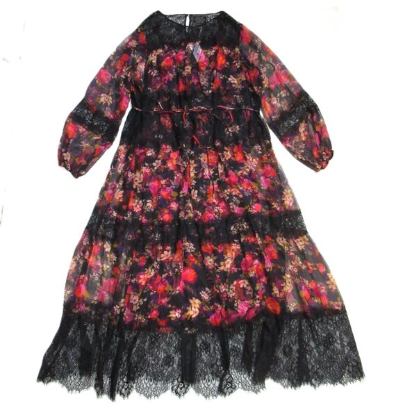 NWT Johnny Was Jade Flora Silk Maxi in Floral Print Lace Trim Dress w/ Slip 2X - Picture 1 of 4